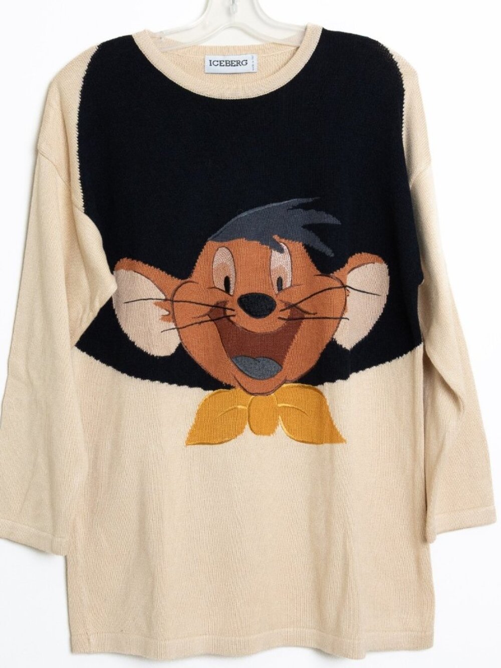 Vintage Iceberg Speedy Gonzales Looney Tunes Knit Sweater 1993 Warner Bros Beige